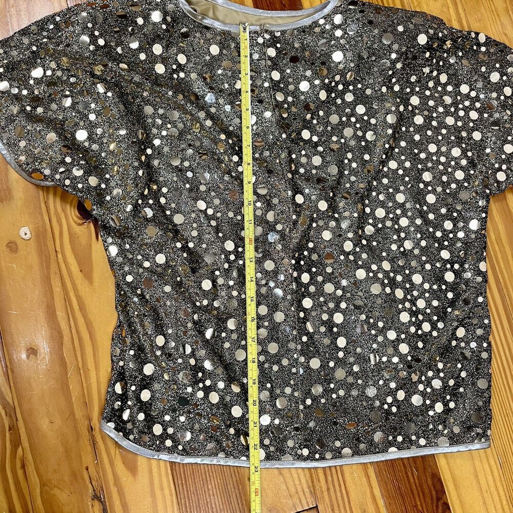 NOS Gold Sparkly Top Vtg Size 16 USA Glam Party Semi Sheer Caron Disco Rave New - Picture 6 of 17